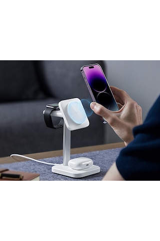 Esr 3 İn 1 17.5 W Hızlı Şarj Standı iOS Watch + Apple Uyumlu AirPods Beyaz