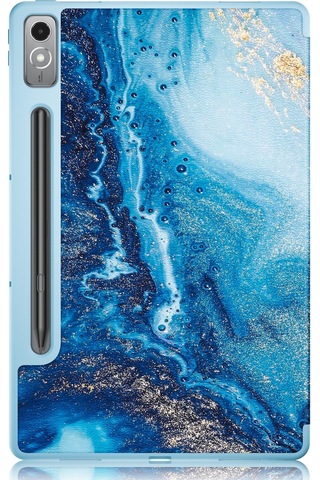 Lenovo Uyumlu Tab P12 Tb371fc Desen Baskı Üç Katlı Stand Tablet Kapağı Pu Deri + Tpu Tablet Kılıfı