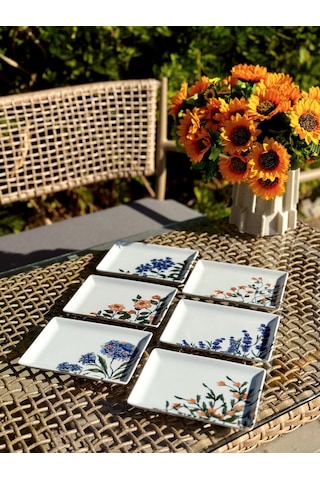 Porland Flower Garden 6 Kişilik Kare Pasta Tabağı 18x13cm 04ppo000225 Çok Renkli