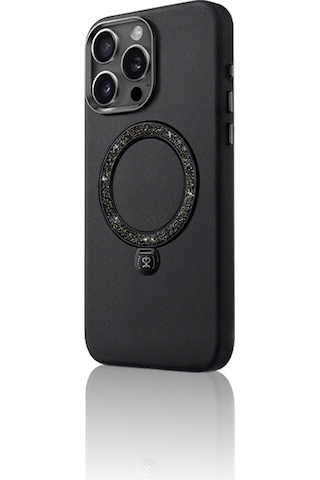 Apple Uyumlu iPhone 16 Pro Max Kılıf Magsafe Şarj Özellikli Standlı Suni Deri Pynana Dancing Circle Serisi Siyah