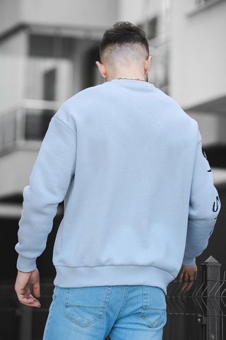 Oksit Trc 2715 Üç İplik Şardonlu Baskılı Bisiklet Yaka Oversize Erkek Sweatshirt 001