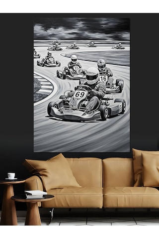 Ahşap Tablo Gokart Araba Yarışı Resmi