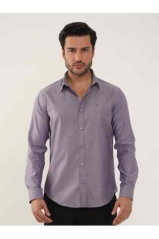 Dufy Mor Erkek Slim Fit Düz Brent Düğmeli Yaka Uzun Kol Gömlek - 102459-mor Mor
