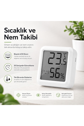 Dijital Sıcaklık Ve Nem Ölçer Lcd Ekranlı Mini Termometre Higrometre Ortam Isı Ve Nem Ölçer Duvar Ve Masaüstü Kullanım