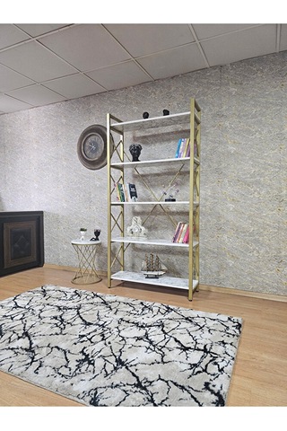 Gold Boyalı Kitaplık - 5 Raflı Suntalem Lüks Kitaplık Beyaz Merme Çok Renkli