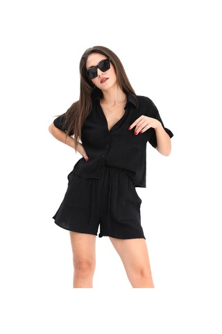 Takım Müslin Gömlek Şort - Siyah-siyah Siyah