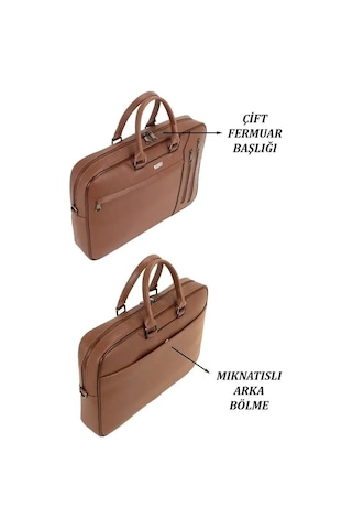 Case Club 2208-5 Laptop Evrak Çantası Büyük Boy 17.3 İnç El Omuz Çantası Taba