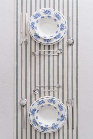 Yeşil Çizgili Keten Runner 40x140 Cm - Yumuşak Dokulu Yeşil