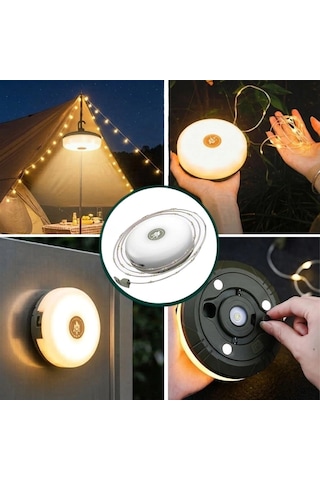 2 Si 1 Arada 5 Farklı Işık Modlu Gün Işığı Şarjlı Kamp Lambası Ve Makaralı 10 Metre Peri Led Işık - Su Geçirmez Mıknatıslı Aydınlatma Feneri Bx40
