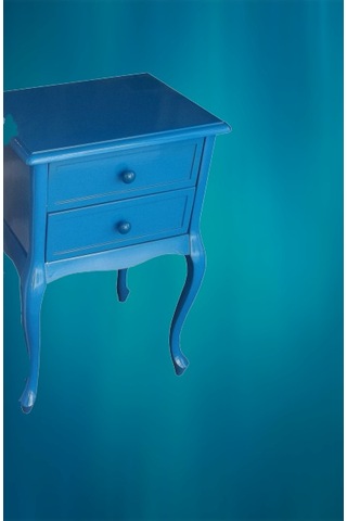 Komodin Aslan Lükens Ayak 2 Çekmece 1 Adet Parlak Mavi Lake Boya Porselen Kulp Kayın Torna El Yapım