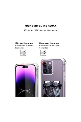Oppo A94 Uyumlu Köpek 3 Baskılı Şeffaf Köşe Korumalı Antişok Kılıf