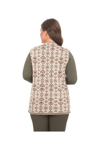 Kadın Etnik Model Triko Örgü Kilim Yelek 1070-krem Rengi Krem