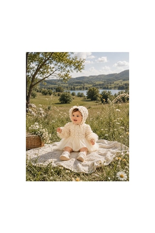 Ministok Anabelle Boneli Kız Bebek Özel Gün Elbisesi Ekru