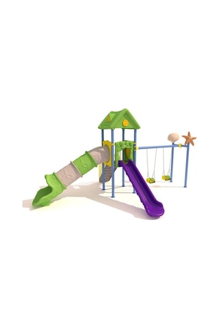 Çocuk Oyun Parkı Ev Temalı - Deniz Yıldızı Figürlü 2 Kaydıraklı Model-758 Çok Renkli