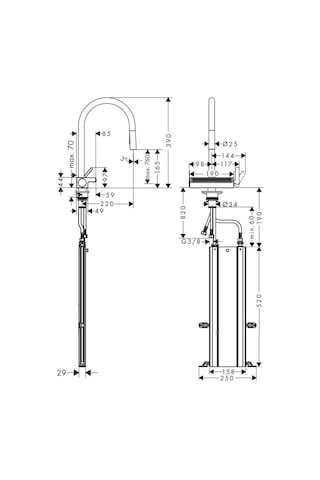 Hansgrohe Aquno Select M81 Eviye Bataryası 170 Spiralli 3Jet Sbox