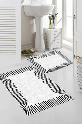 Eliana Home Dijital Baskı 2'li Banyo Paspas Takımı Lna5-fnl442 100x60 Ve 60x50 Cm Beyaz