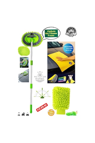 Araba Yıkama Ekipmanları 3 Lü Set Profesyonel Mikrofiber Çizmez Yeşil