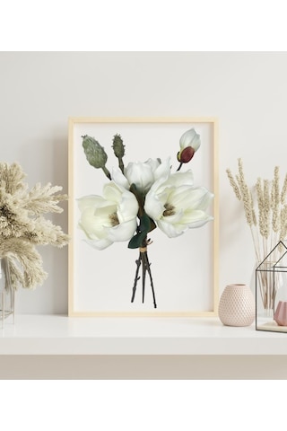Yapay Çiçek Lüx Manolya Gerçek Dokulu Letex Eva Magnolia Gelin Çiçeği 40cm Beyaz