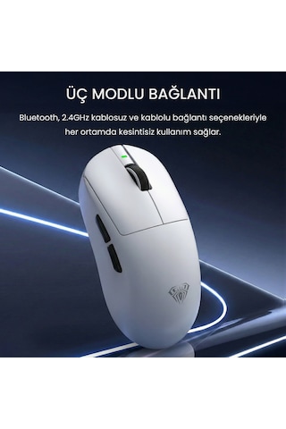 Aula V9 Pro 26000 Dpı Paw3395 Sensör 8000hz Tri-mode Kablosuz Oyuncu Mouse Rgb Omron Switch Lightweight E-spor Gaming Mouse Beyaz