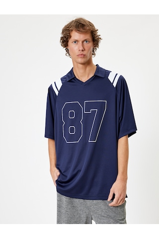 Koton Oversize Spor Tişört Kolej Baskılı Polo Yaka Kısa Kollu Lacivert 4sam10180nk Lacivert