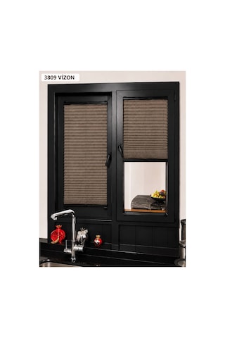 Hanedizayn Isıcam Plise Perde Delmeden Montaj Güneş Kırıcı Ölçüye Özel Üretim Cam Balkon, Mutfak, Ofis Ve Tüm Pvc Pencereler İçin Çok Renkli 3809vızon