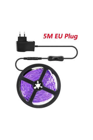 Uv Led Işık Şeridi Esnek Led Şerit Işık Ultraviyole Uv Lamba 385-400nm Siyah Işık 2835 Smd Dc12v Glow Parti Için Led Şerit 5m Eu Plug