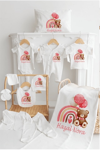 Bebewini %100 Pamuk Baskılı 11'li İsimli Hastane Çıkışı 0014 Ekru