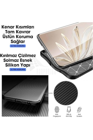 Samsung Galaxy A24 Uyumlu Silikon Kılıf Karbon Desenli Kamera Korumalı Autofocus Kapak Siyah Siyah