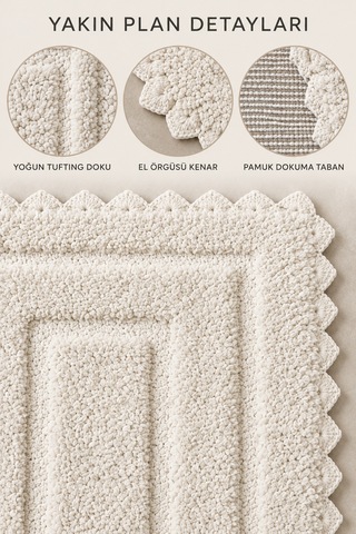 Alanur Bodrum Tufting Cotton Pamuklu El Işi Örgülü Paspas 110 80 X 135 Cm Ekru