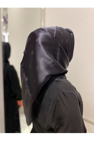 Aker Siyah İpek Eşarp Monogram Jakar