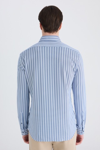 Twn Slim Fit Lacivert Çizgi Baskılı Gömlek 5ec02ad09259m Çok Renkli