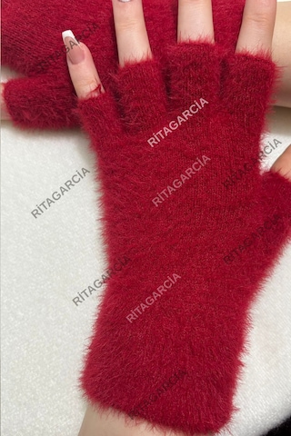 Peluş Kesik Parmak Eldiven Kırmızı
