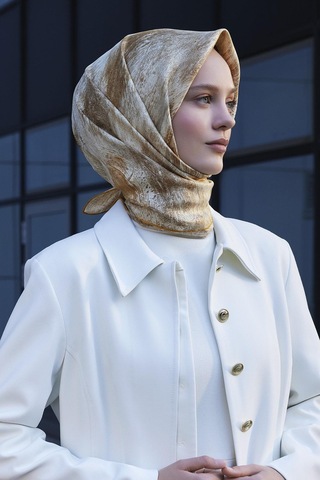 Poanes Soyut Fırça Desenli Twill İpek Eşarp Açık Pembe - Pembe