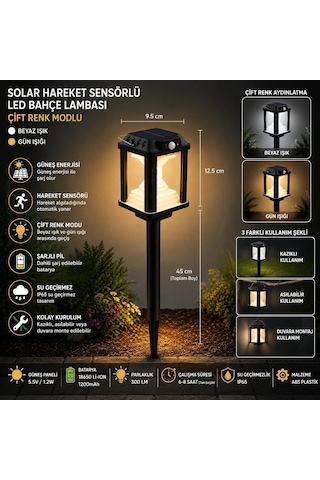 Panter Solar Bahçe Aydınlatması, Balkon Dekorasyonu, Güneş Enerjili Hareket Sensörlü, 3000k Sarı Gün Işığı Filament Led Dış Mekan Su Geçirmez Çim Yol Peyzaj Patika Aydınlatma Dekoratif Lamba 55 Cm