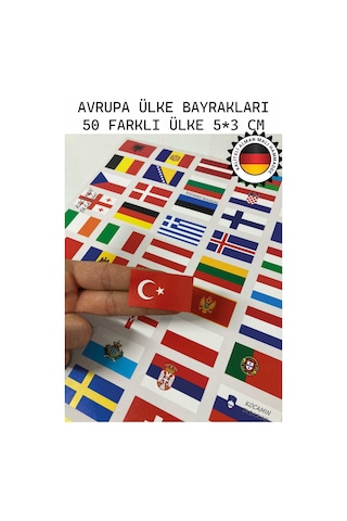 Avrupa Ülkeleri Bayrak Sticker Seti 50 Adet 5x3 Cm Araç Laptop Valiz Kask Defter Kaliteli Etiket Renkli