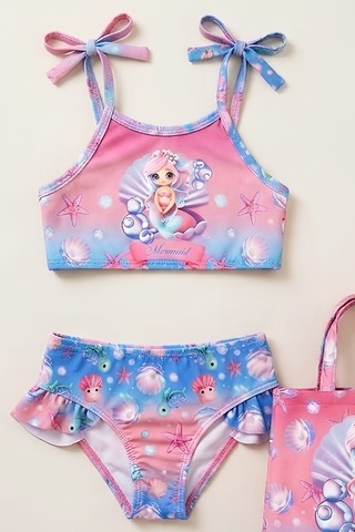 Modanino Kız Çocuk Çantalı 3'lü Mayo Takımı Çanta+mayo+bikini 3-10 Yaş 12648n Mavi - Pembe