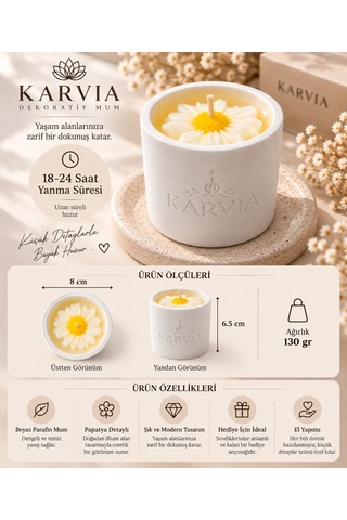 Karvia Desenli Kokulu Beton Mum- El Yapımı 001 - Beyaz