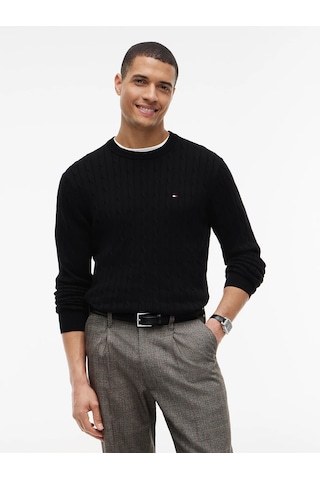 Tommy Hilfiger Erkek Classic Cable Crew Kazak Siyah