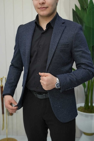 Bys Beystil Sivri Yaka Lacivert Kırçıllı Ceket 50675- Slim Fit