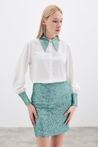 Sateen Payetli Mini Etek - Mint-135368 Mint