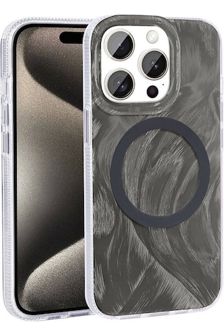 Apple Uyumlu iPhone 15 Pro İle Kılıf Magsafe Şarj Özellikli Fırça Boya Desenli Kapak