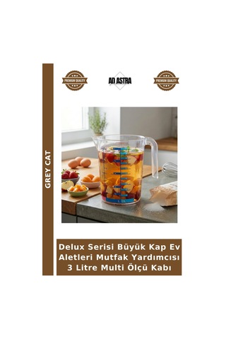 Delux Serisi Büyük Kap Ev Aletleri Mutfak Yardımcısı 3 Litre Multi Ölçü Kabı Çok Renkli
