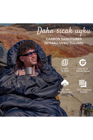 Kingcamp Freespace Heating 250 Isıtmalı Termal Uyku Tulumu Siyah