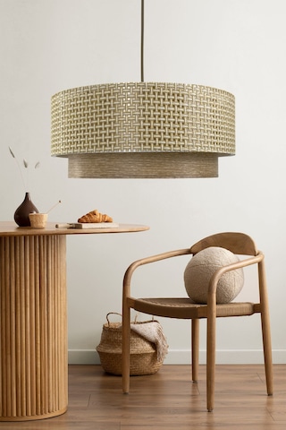 Hasır Krem Ahşap Desenli Avize Krem