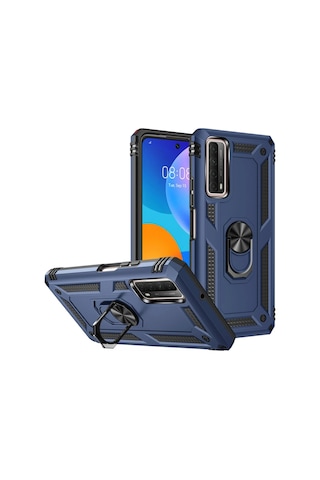 Cosmotex Newface Huawei P Smart 2021 Kılıf Sofya Yüzüklü Silikon Kapak - Lacivert