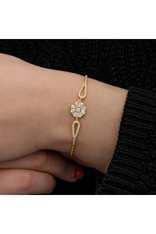 Blackcraft 925 Ayar Gümüş Gold Baget Taşlı Kadın Bileklik Bc-1aeada