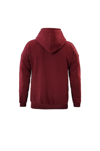 Unisex Fermuarlı Kapüşonlu Oversize Sweatshirt - Bordo Bordo