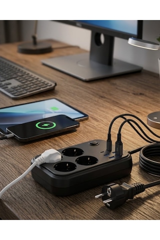 Çoklu Priz Ve Usb Şarj Ünitesi 4 Soket 2 Type C Güvenli Enerji Yönetimi - Lisinya 0