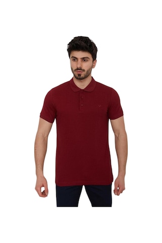 Cazador Erkek Polo Yaka Slim Fit Pike Düz Pamuklu Tişört Bordo