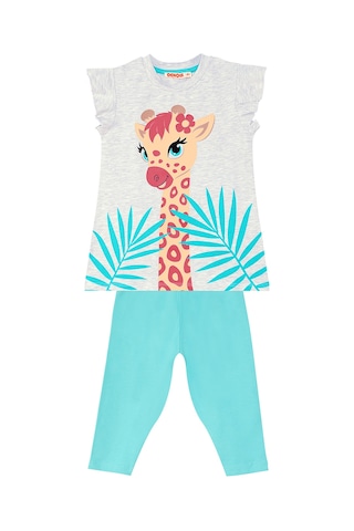 Denokids Fırfırlı Zürafa Kız Çocuk Yazlık T-Shirt Tayt Takım